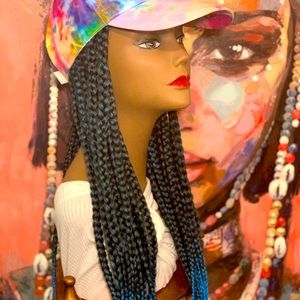 Cute Tie-dye Hat  with 26” aqua blue braids light weight Great for vacation 🛍